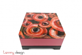 Square lacquer box hand-painted with rounds included with stand 25 cm